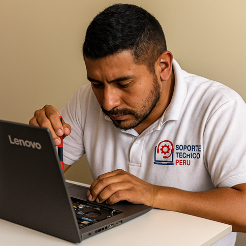 Técnico arreglando una laptop