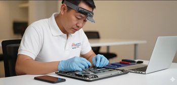 Técnico reparando computadora de escritorio en San Borja